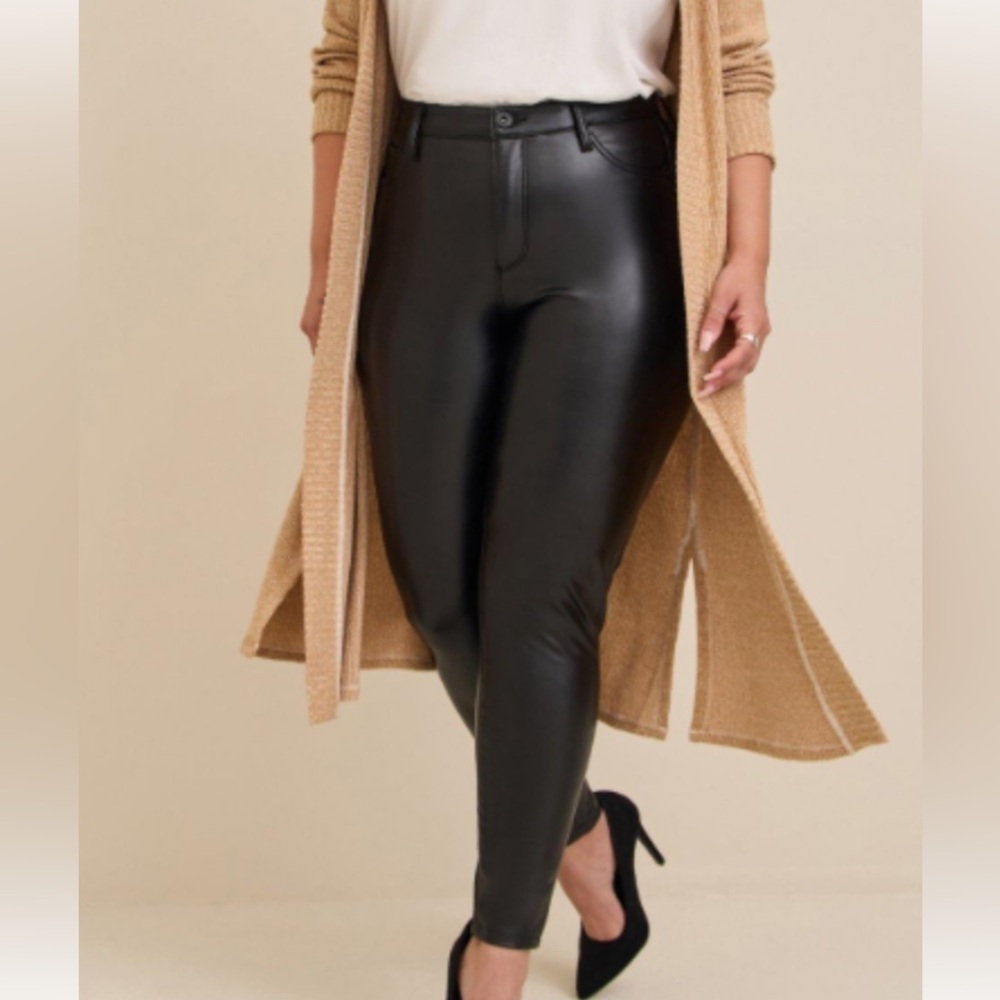 Torrid black faux leather trousers size 10